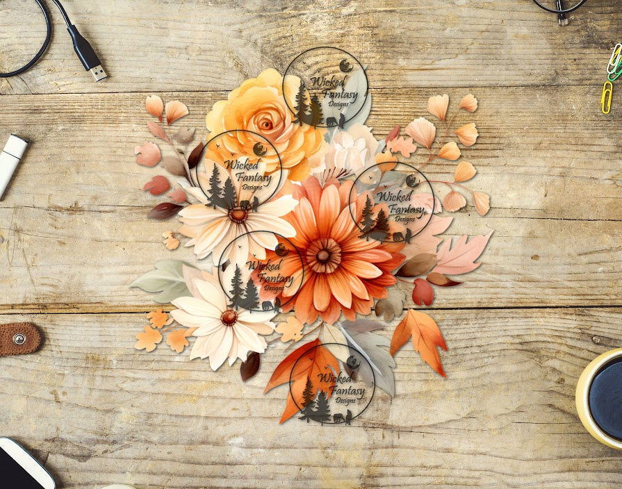 UVDTF Rust and Neutrals Floral Arrangement