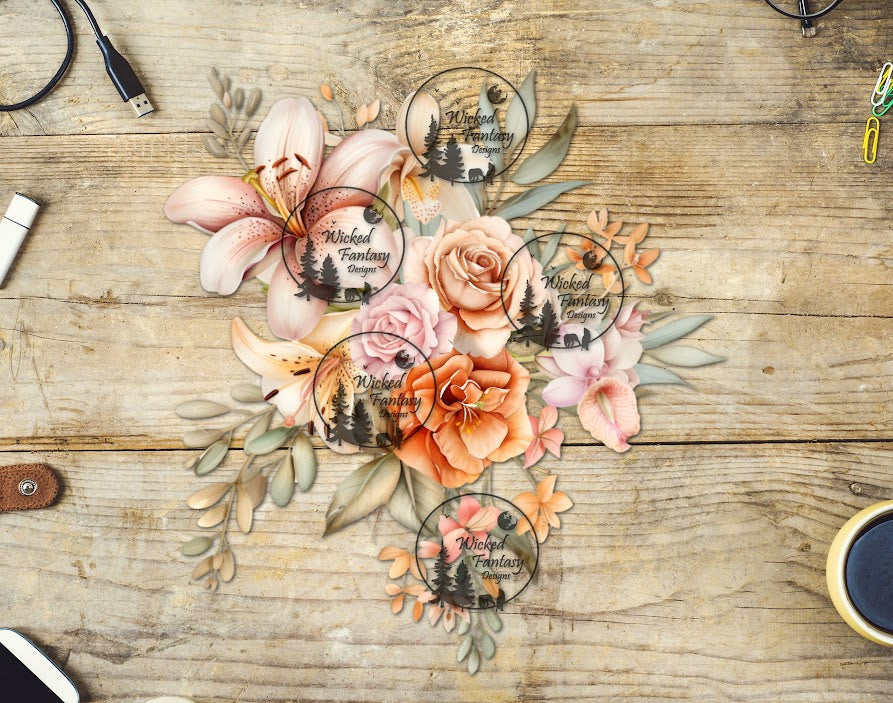 UVDTF Light Peach and Orange Floral Arrangement