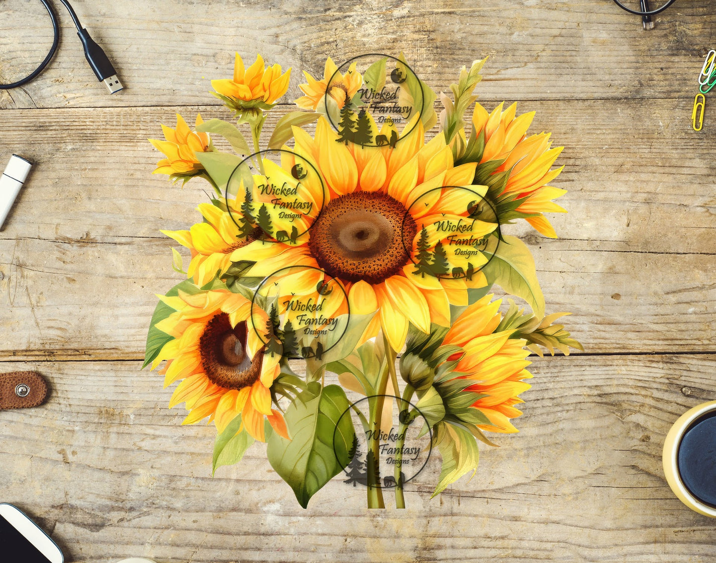 UVDTF Bright Yellow Sunflower Bunch