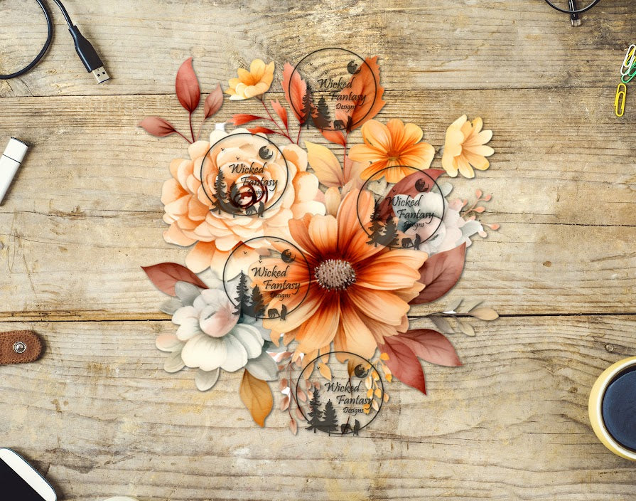 UVDTF Rust Neutrals Floral Arrangement