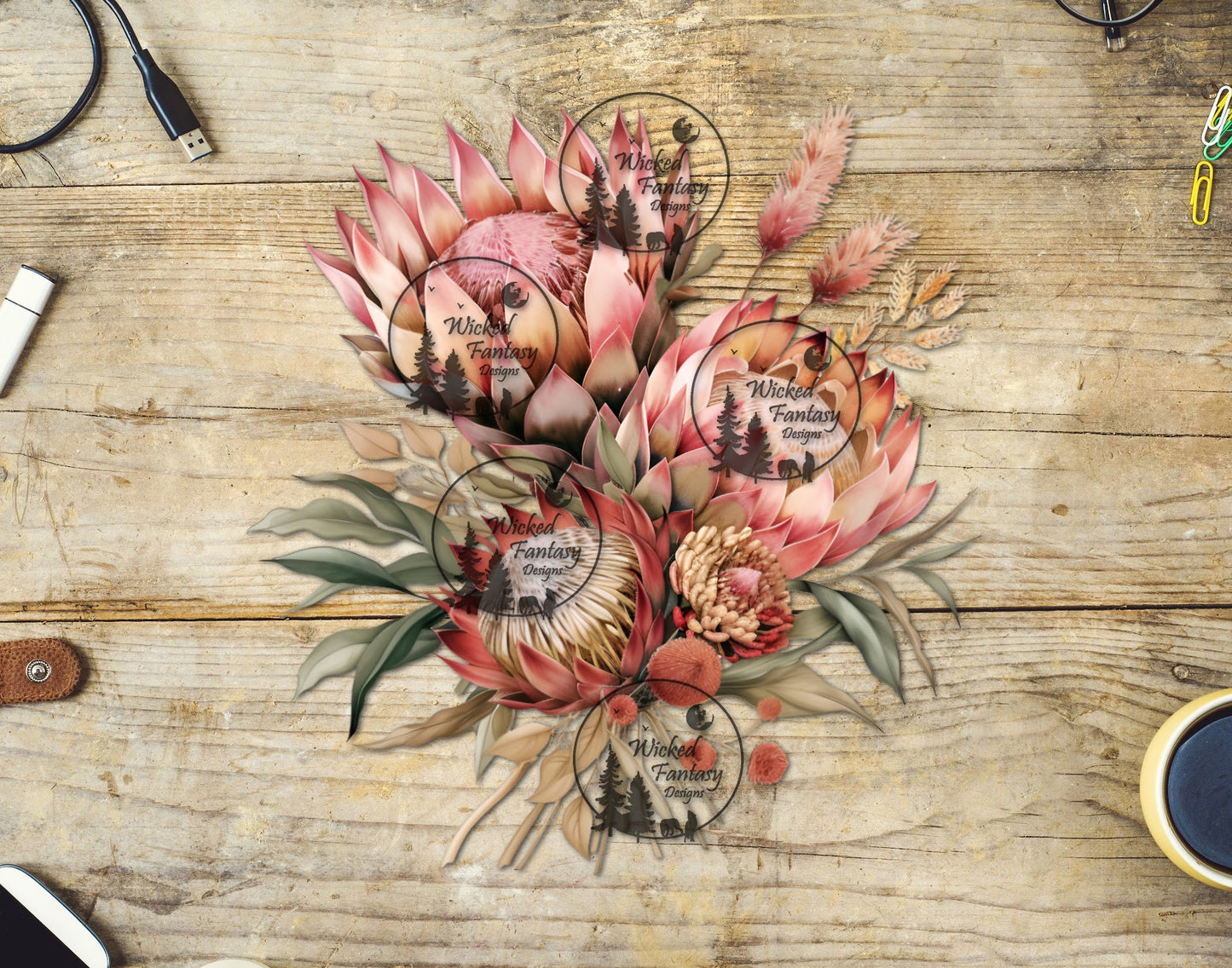 UVDTF Coral Protea Flower