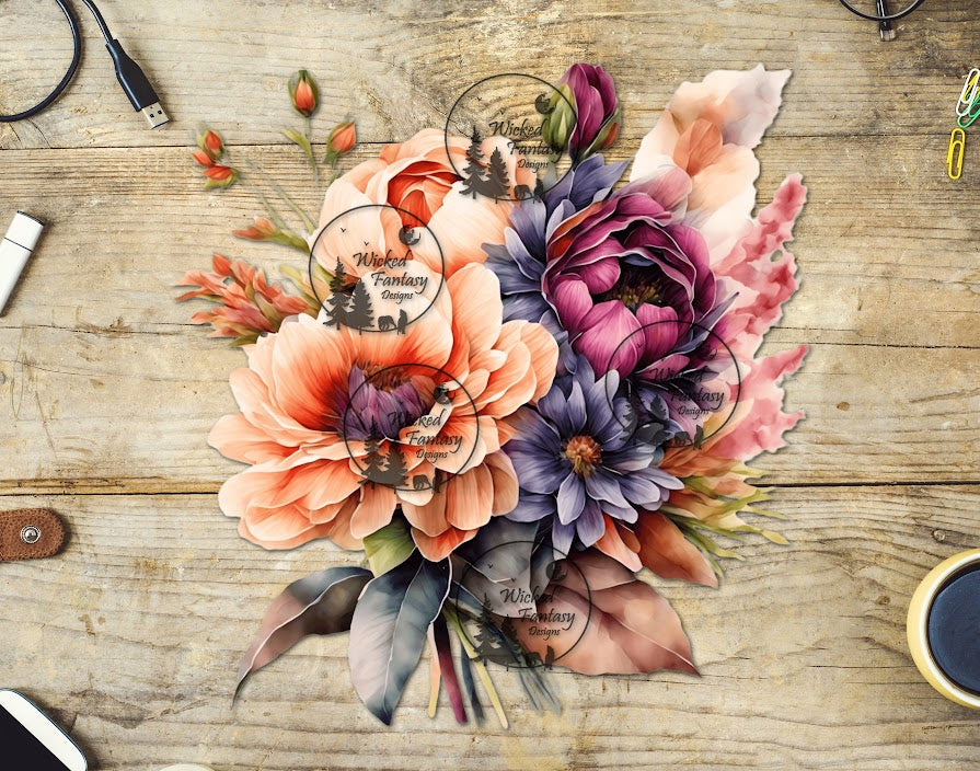 UVDTF Mauve and Orange Floral Arrangement