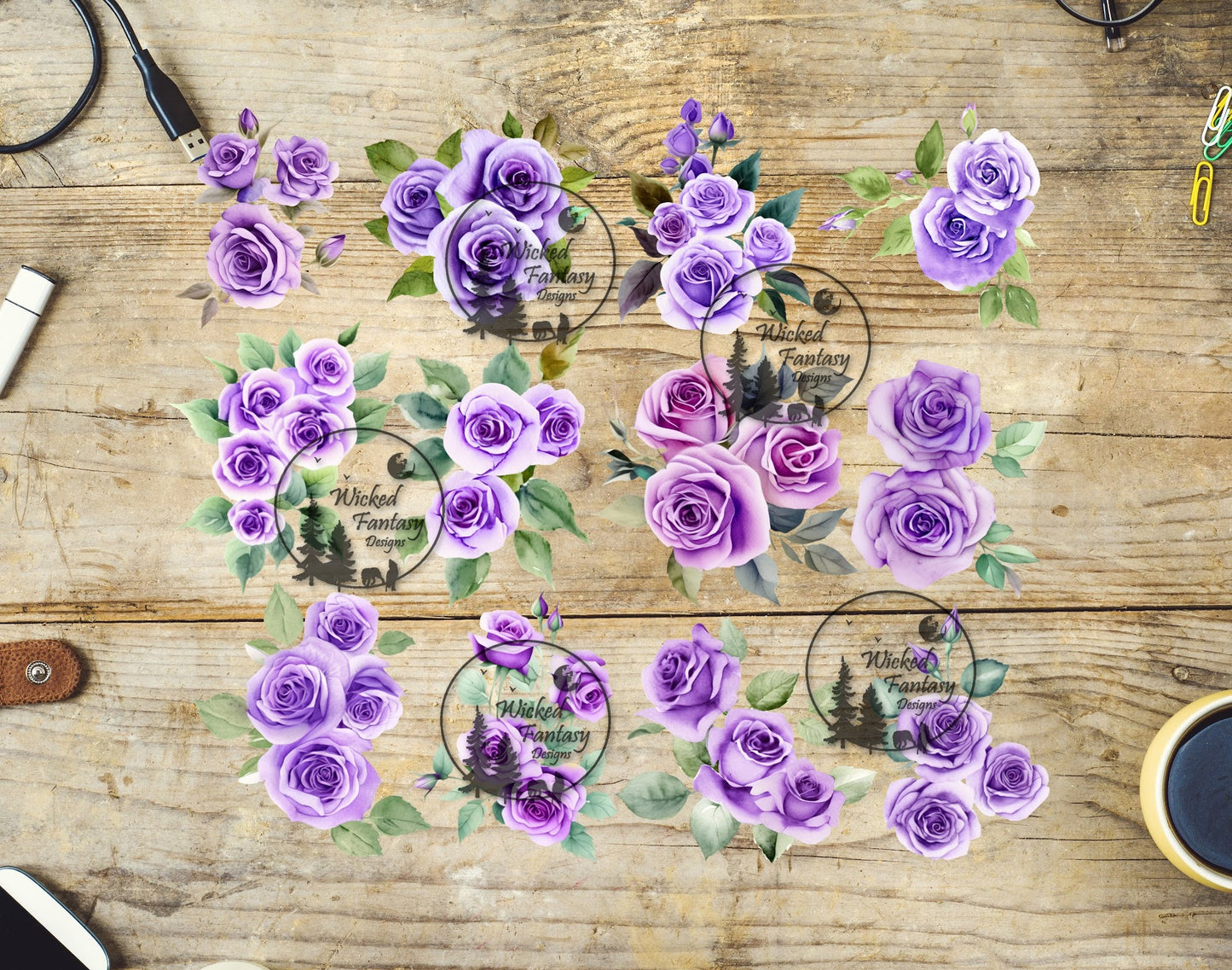 UVDTF Purple Roses 10"x10" Element