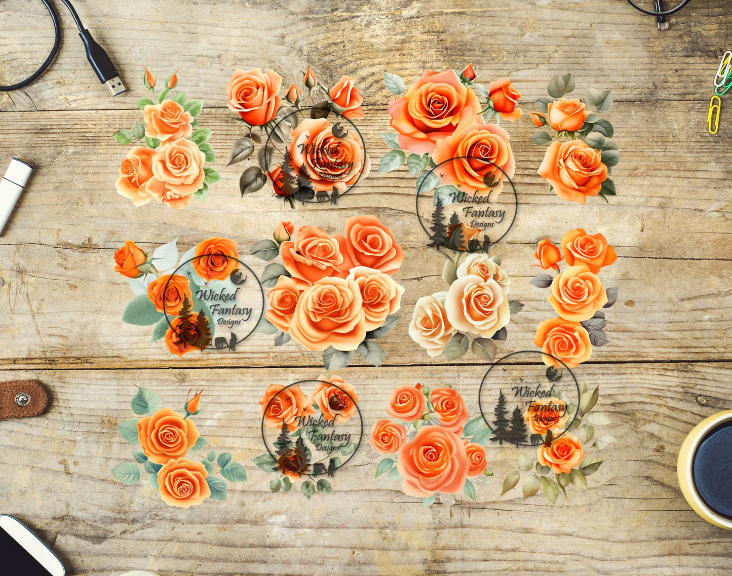 UVDTF Orange Roses 10"x10" Element