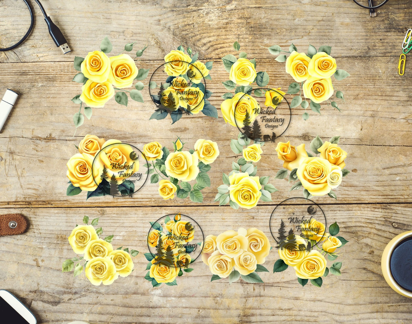 UVDTF Yellow Roses 10"x10" Element