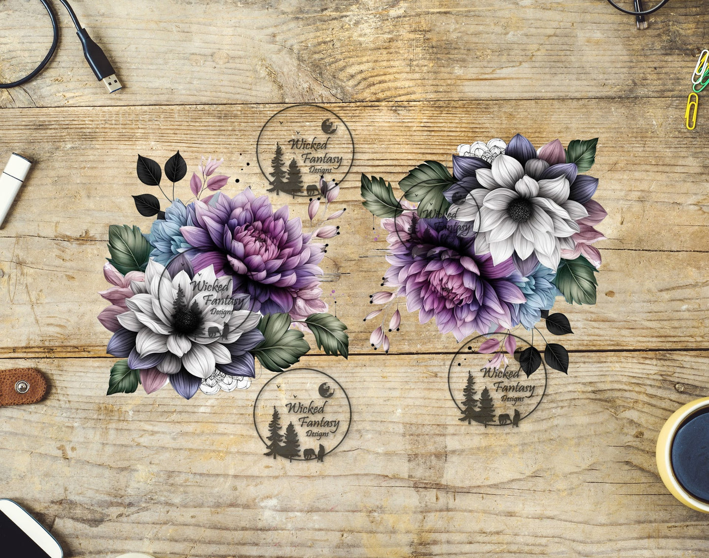 UVDTF Purple and White Flower Arrangement