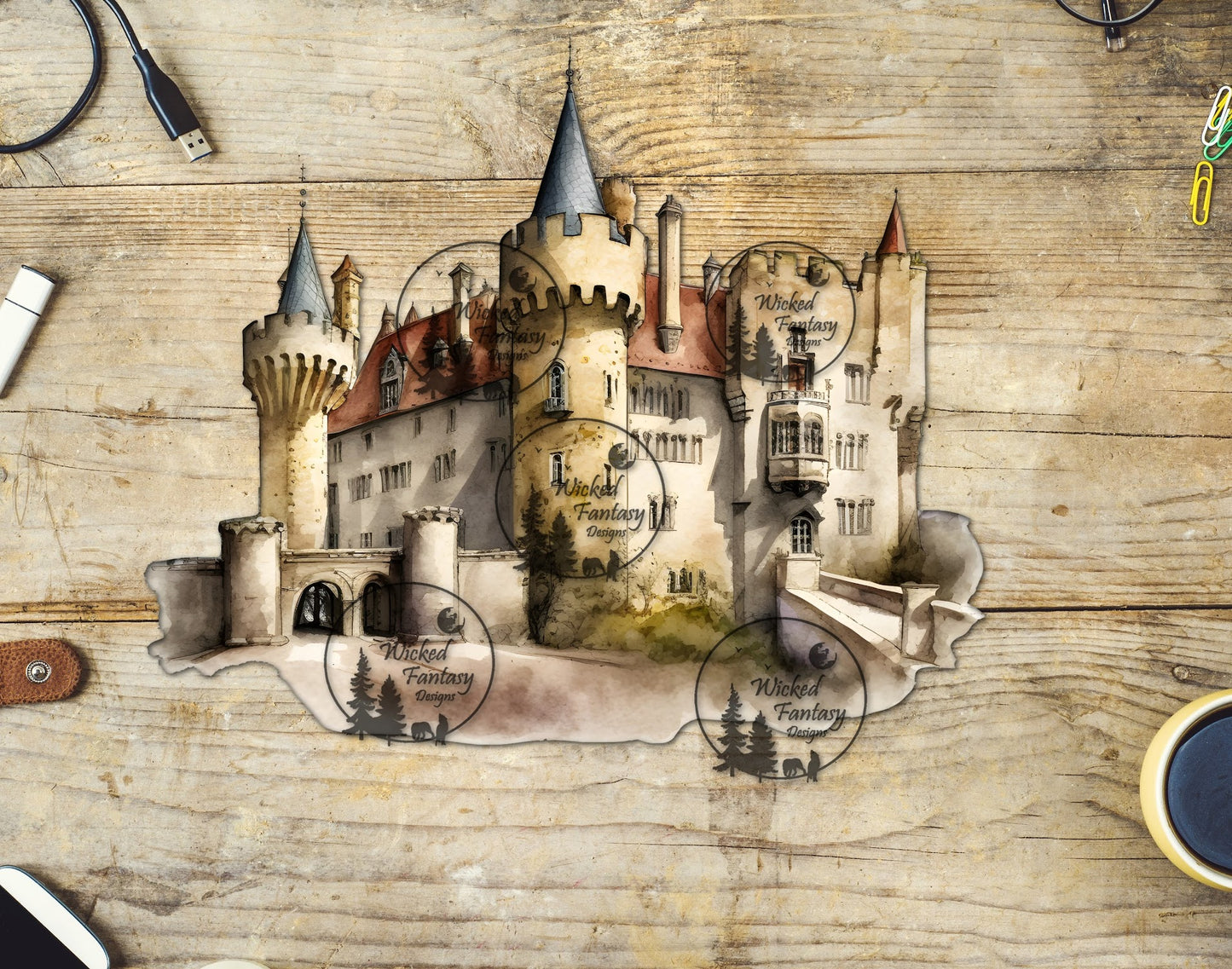 UVDTF Watercolor Medieval Castle