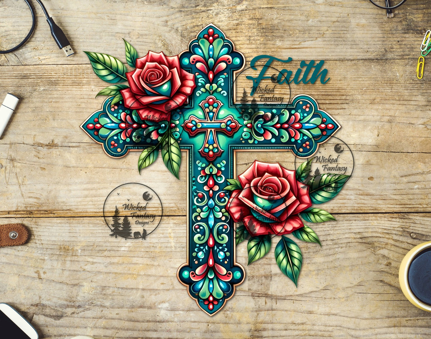 UVDTF Faith Roses and Teal Cross