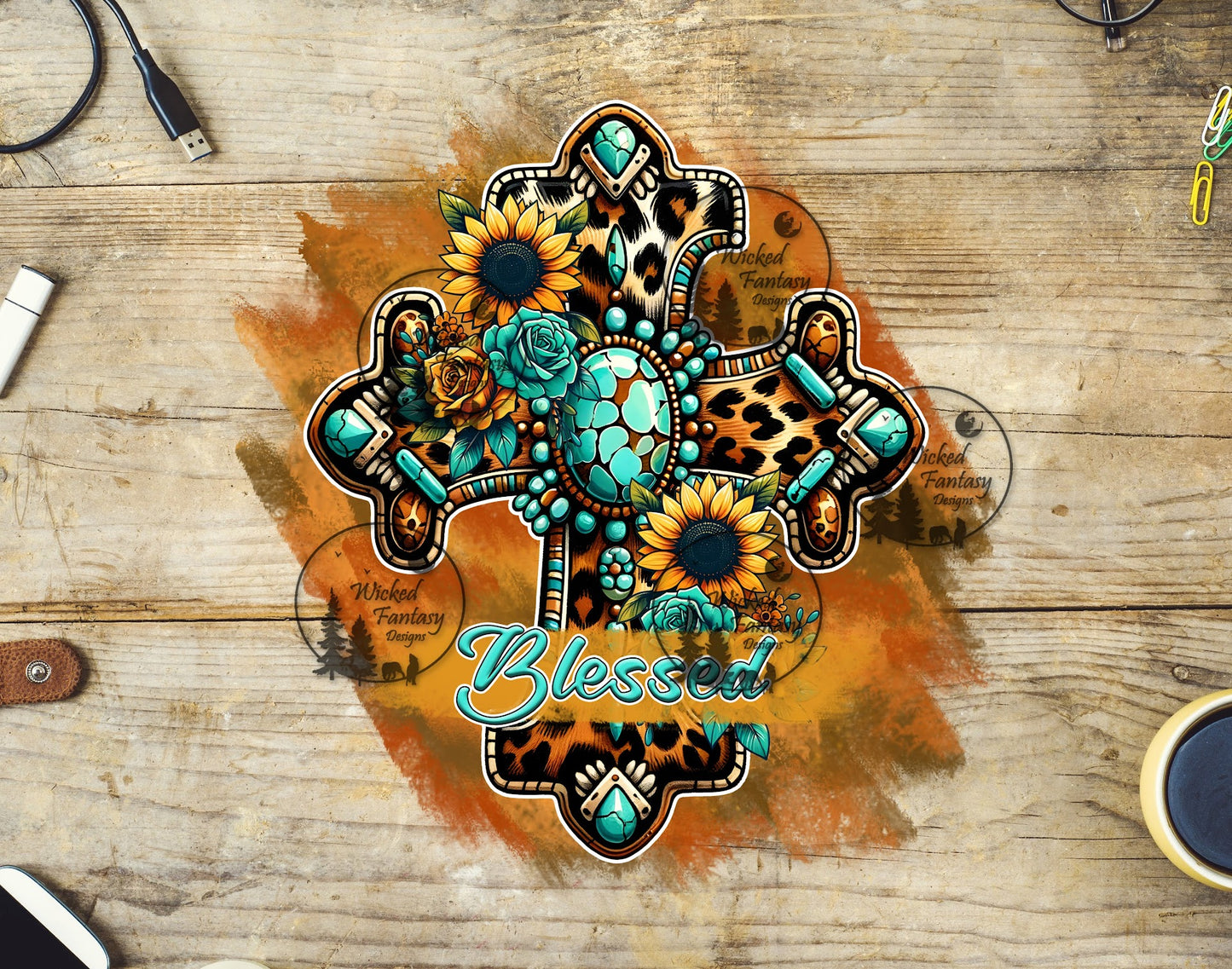 UVDTF Blessed Leopard Cross and Turquoise