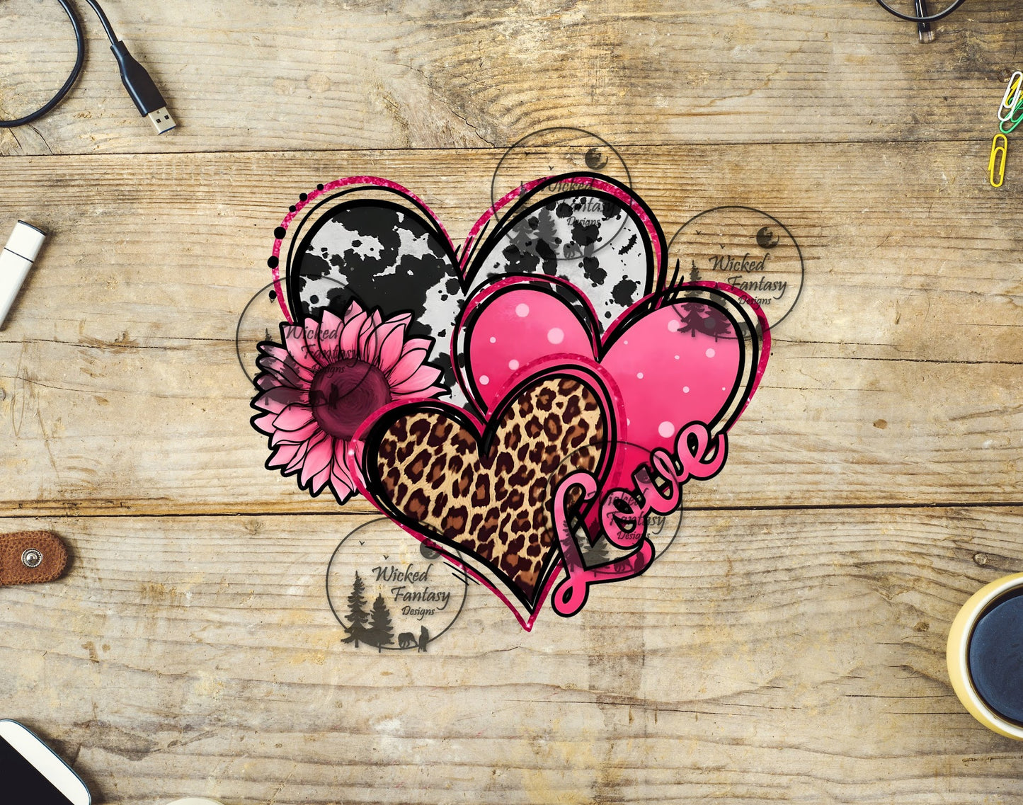 UVDTF Love with Leopard and Cow Print Hearts