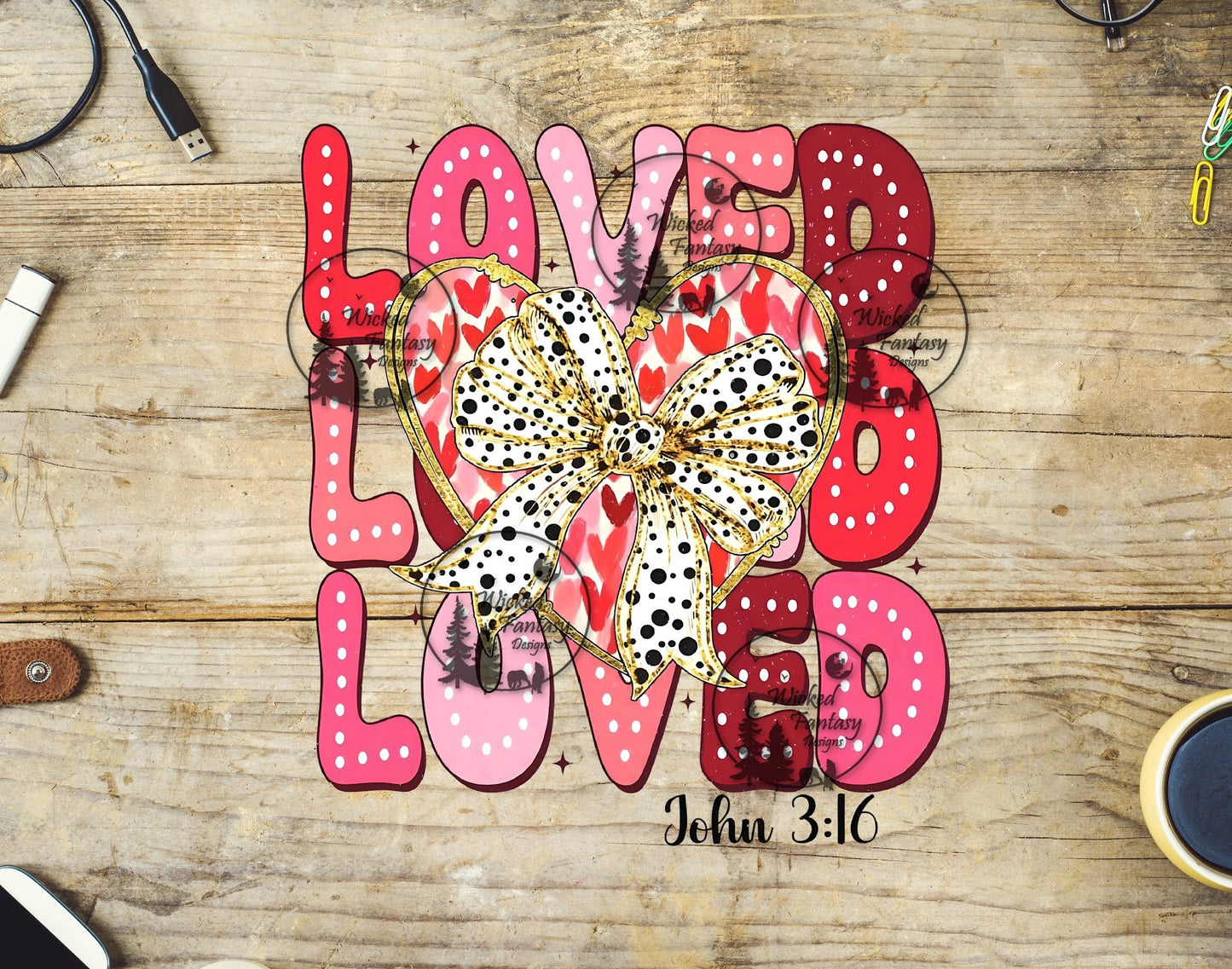 UVDTF Loved with Glitter Heart Bow John 3:16