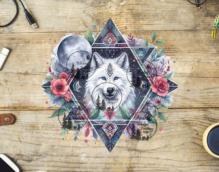 UVDTF White Wolf with Diamond Backgrounds