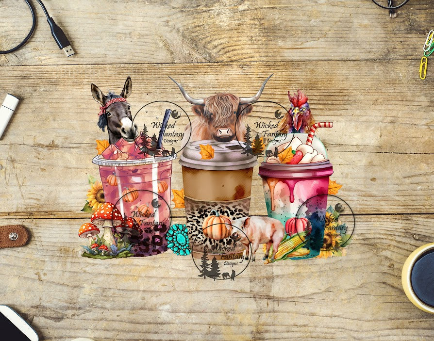 UVDTF Farm Animals with Coffees and Lattes