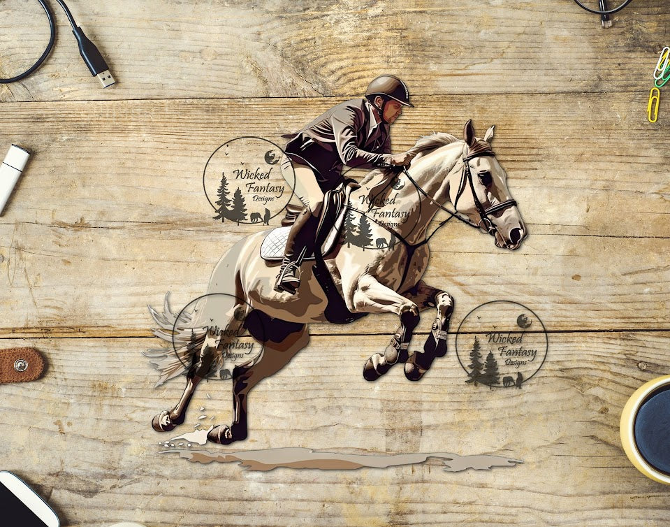 UVDTF Grey Horse Jumping in English Tack