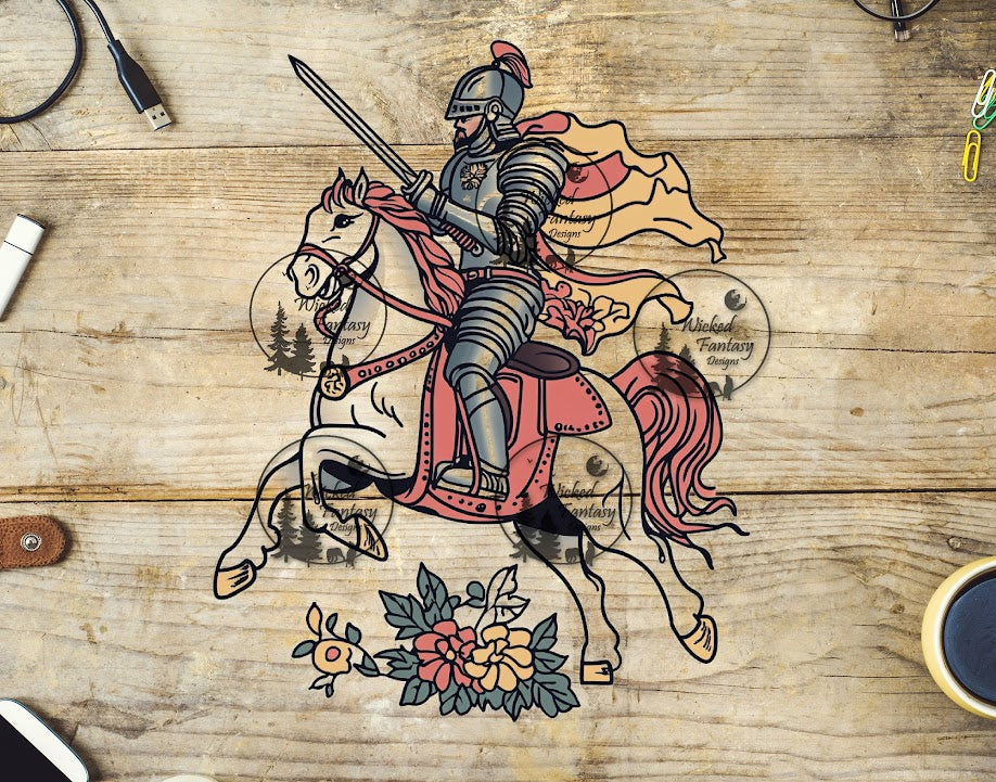 UVDTF Knight in Armor Riding Horse