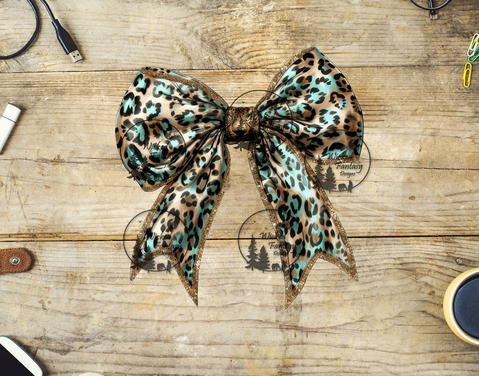 UVDTF Leopard Turquoise and Gold Bow