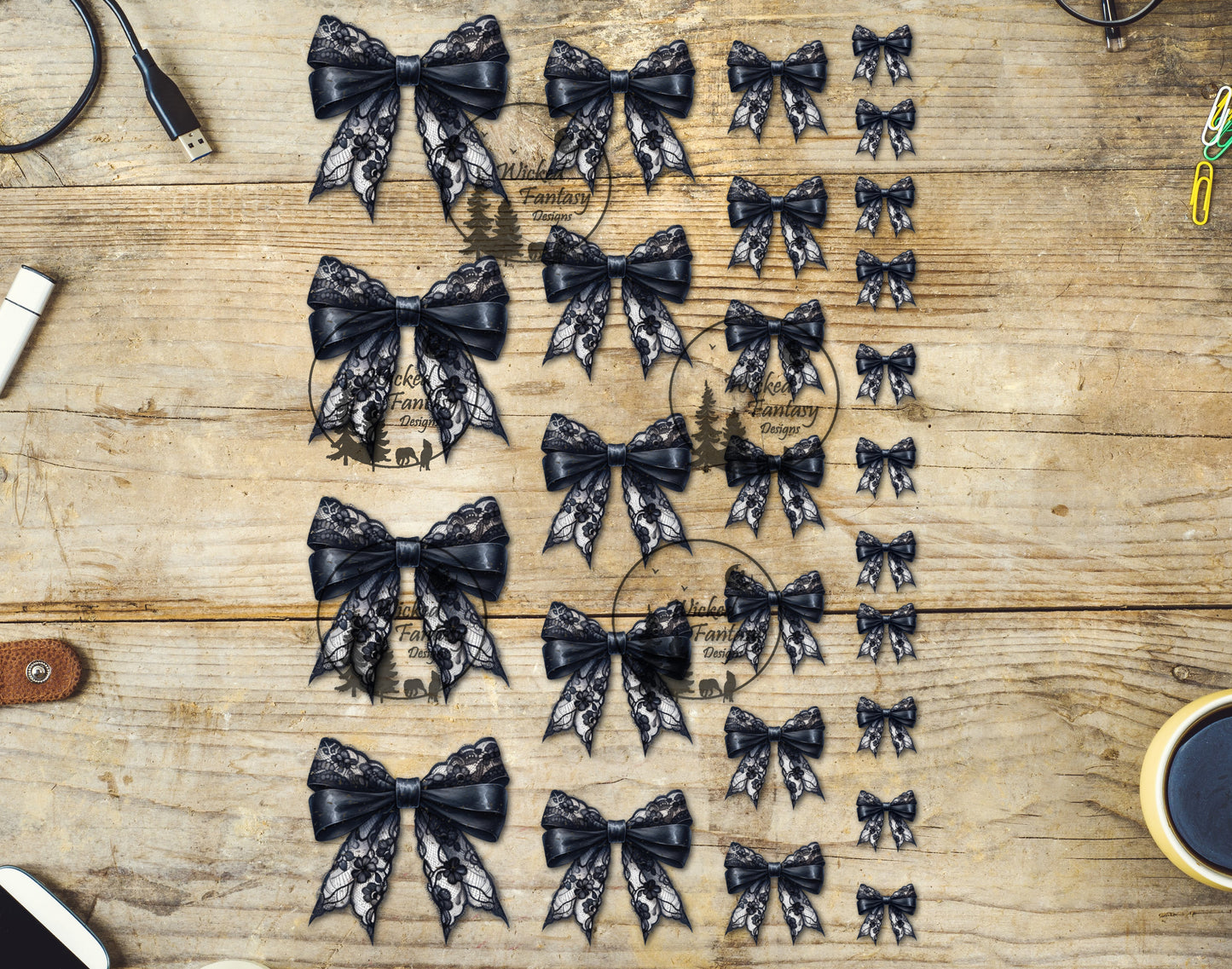 UVDTF Black Lace Bow Elements 7"x9"