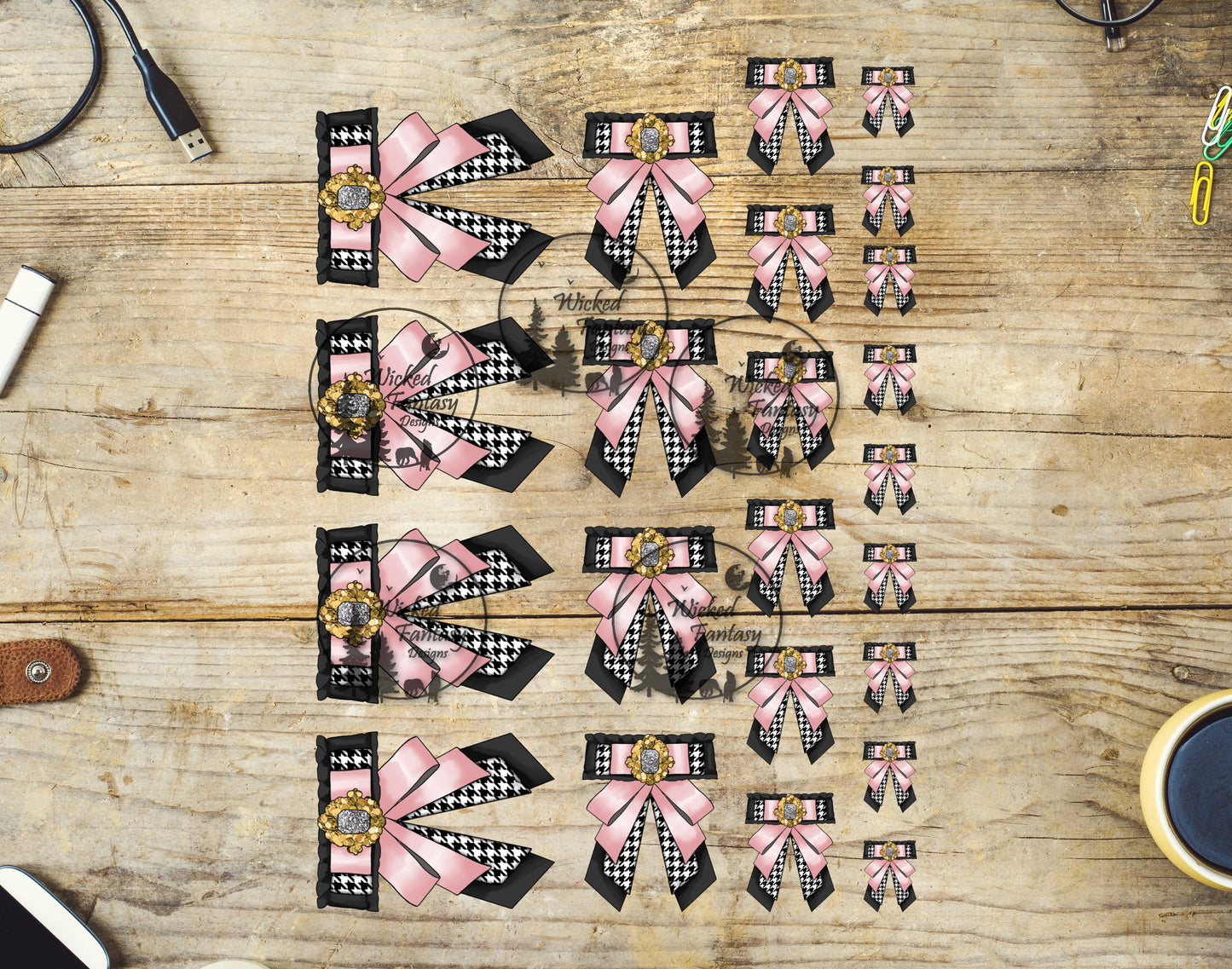 UVDTF Bougee Faux Jeweled Bow Elements 7"x9"