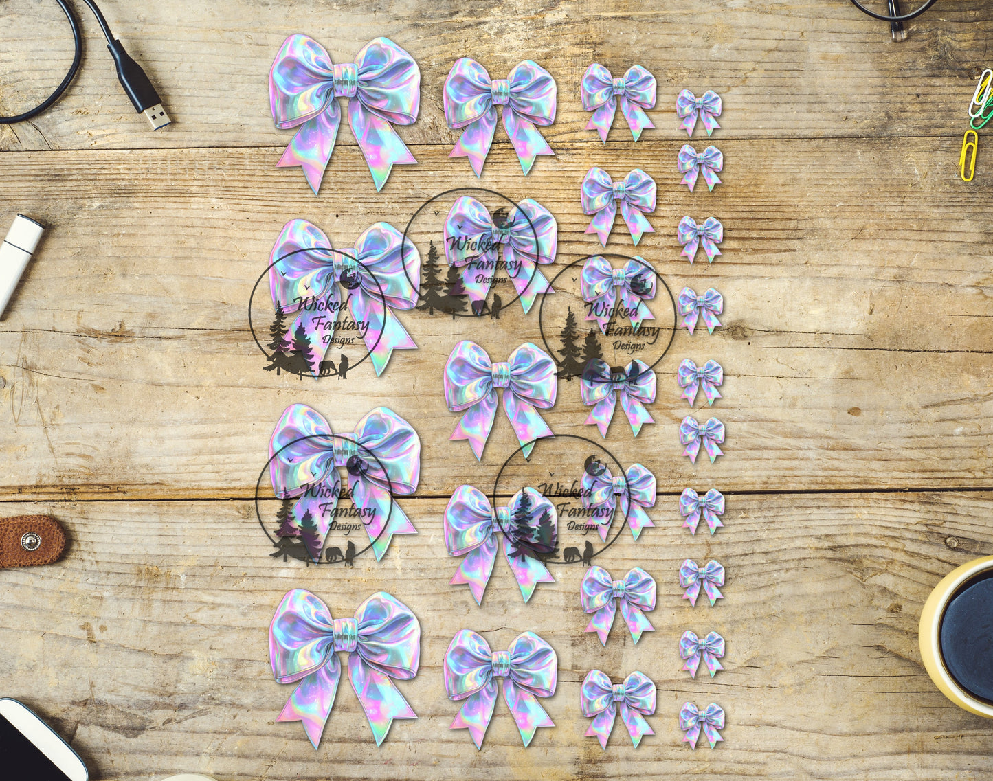 UVDTF Faux Iridescent Bow Elements 7"x9"