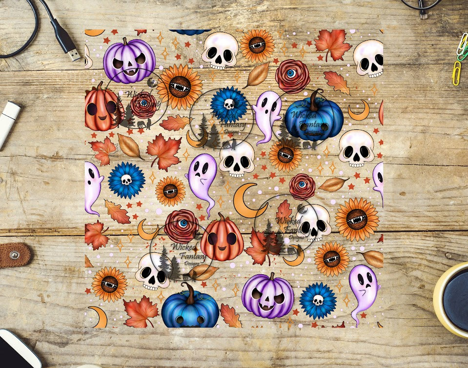UVDTF Cute Autumn Pumpkins and Spooky Flowers 20oz 30oz 10"x10" Element