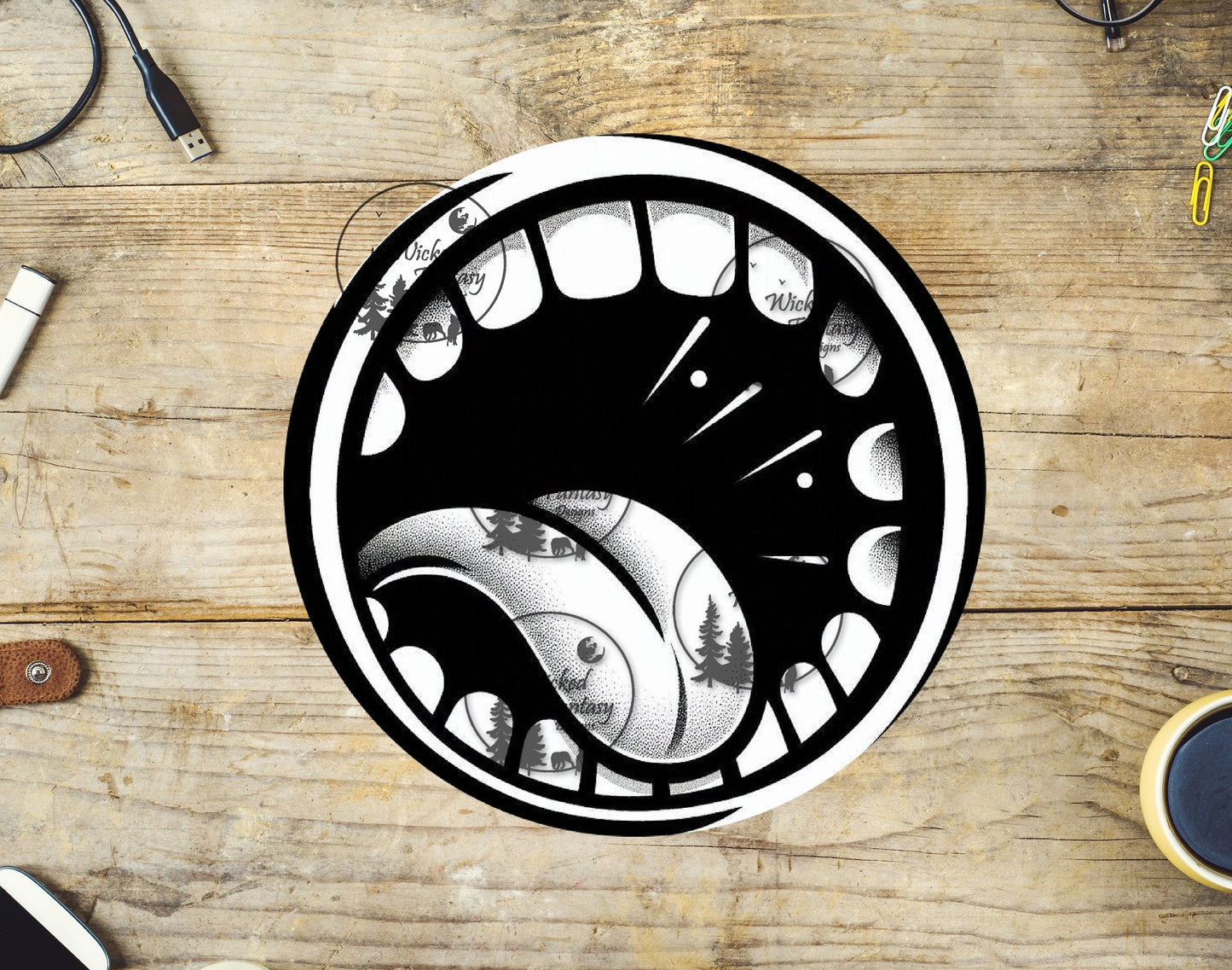UVDTF Mouth Mug Bottom BW Cartoon