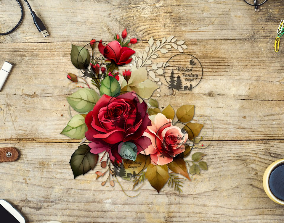 UVDTF Coral and Red Floral Arrangement
