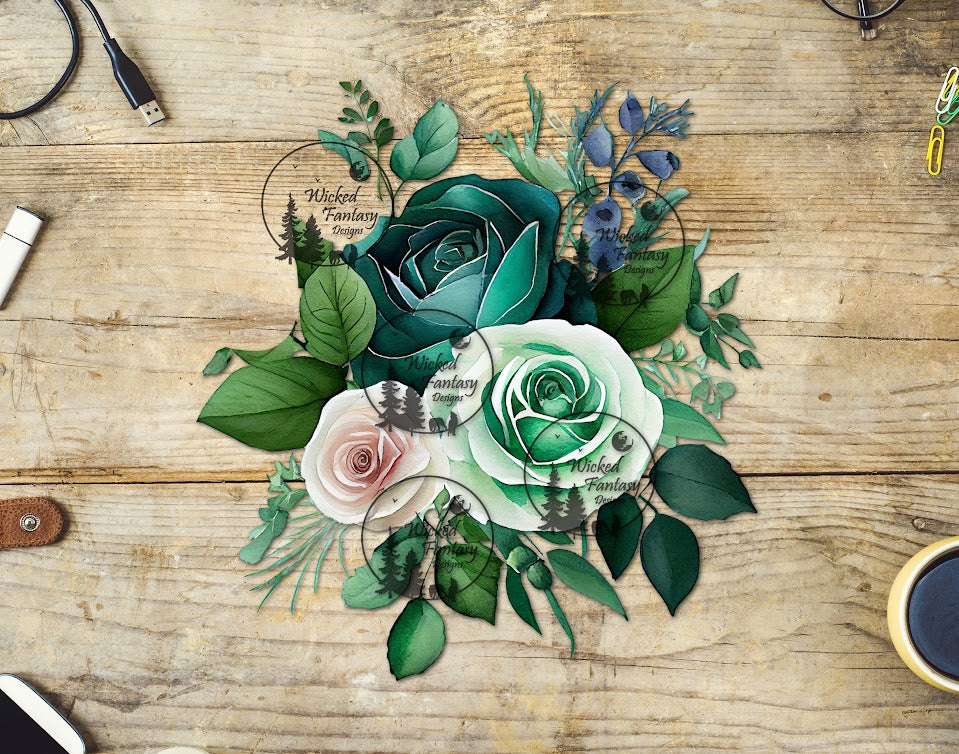 UVDTF Cream and Green Flower Arrangement