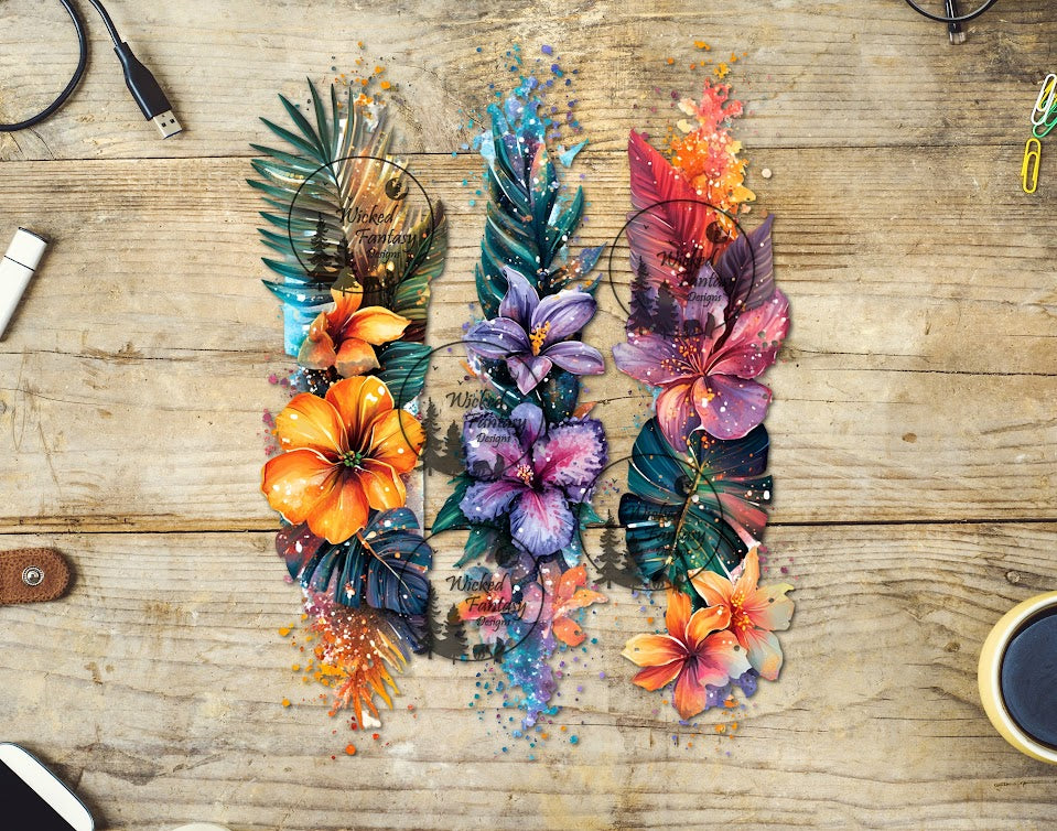 UVDTF Sparkling Tropical Flower Brushstrokes Purple and Orange