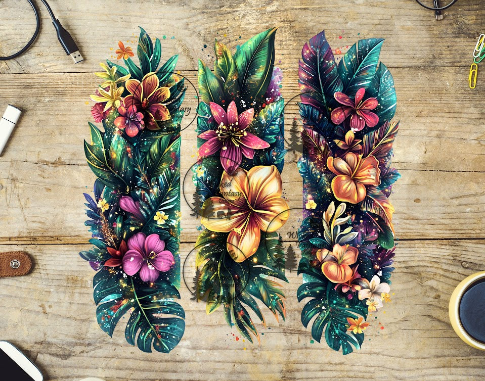 UVDTF Sparkling Tropical Flower Brushstrokes Fuchsia and Orange