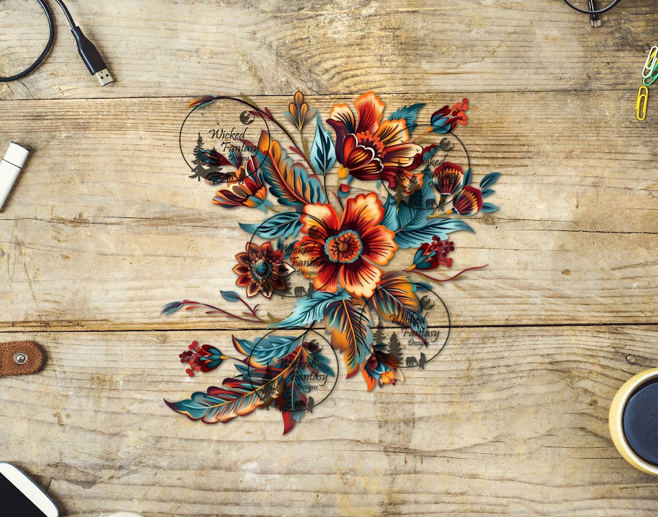 UVDTF Rust and Teal Western Flowers
