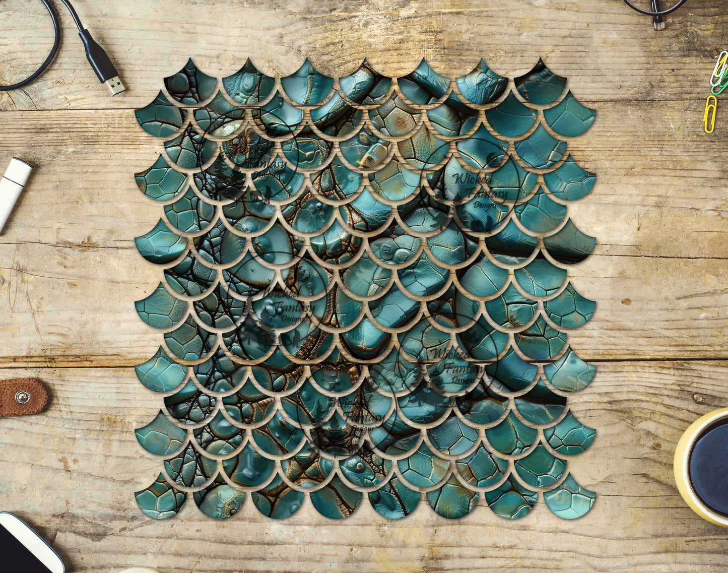 UVDTF Green Lizard Mermaid Scales 10"x10" Element