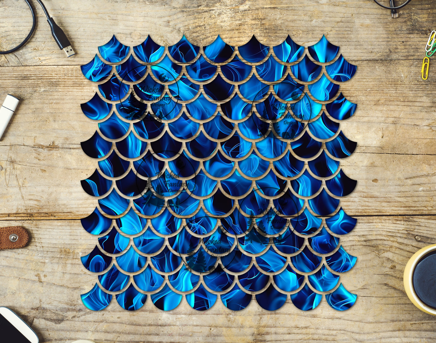 UVDTF Blue Flame Mermaid Scales 10"x10" Element