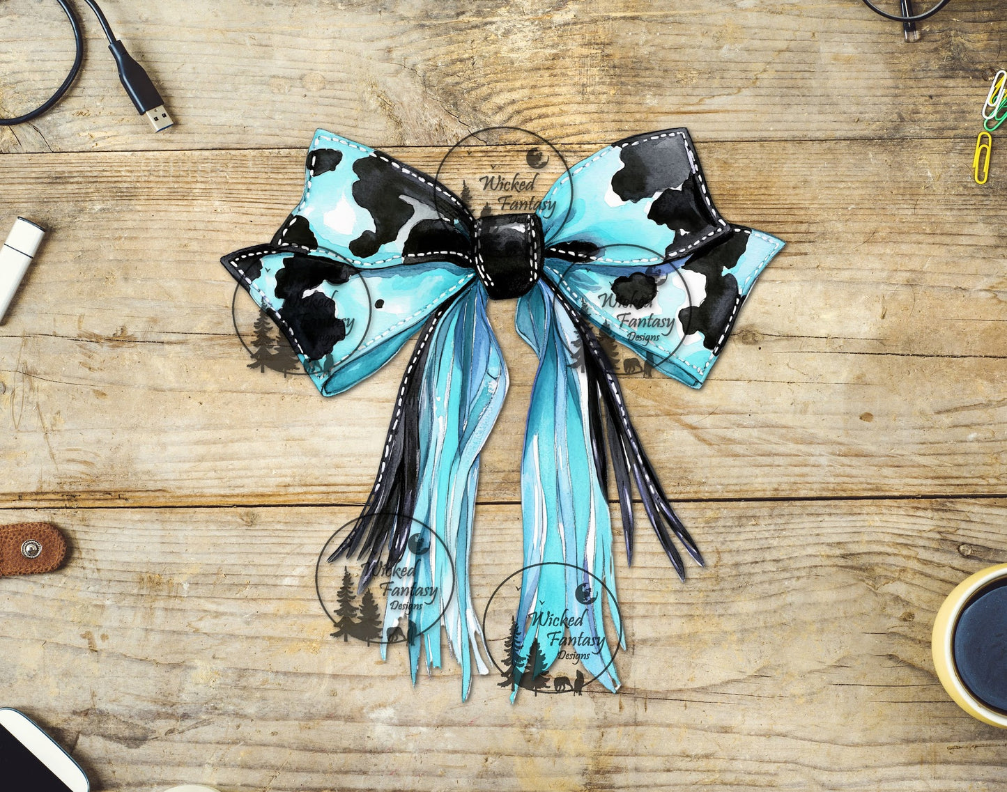 UVDTF Aqua Cow Print Bow