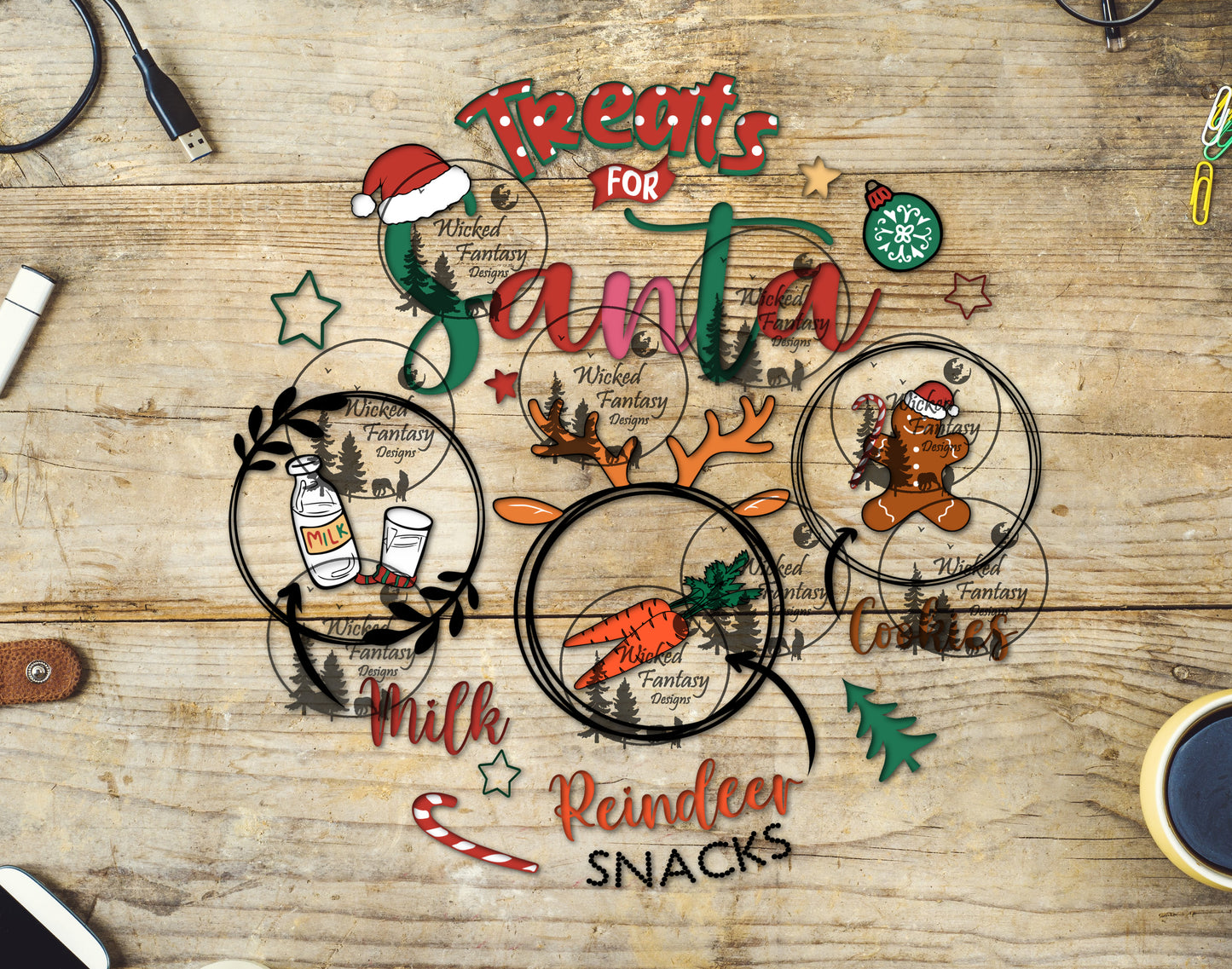 UVDTF Treats for Santa Cookies Carrot Milk Treat Tray Reindeer Snacks