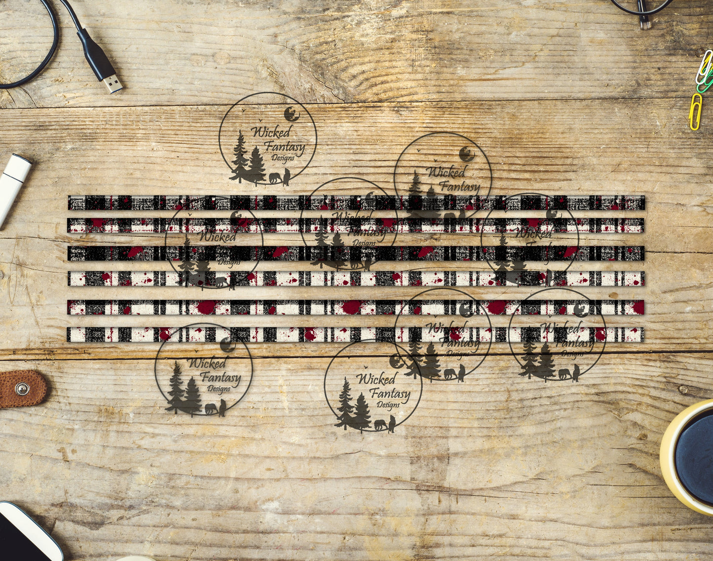 UVDTF Blood Spatter Plaid 12"long Narrow Striping Element