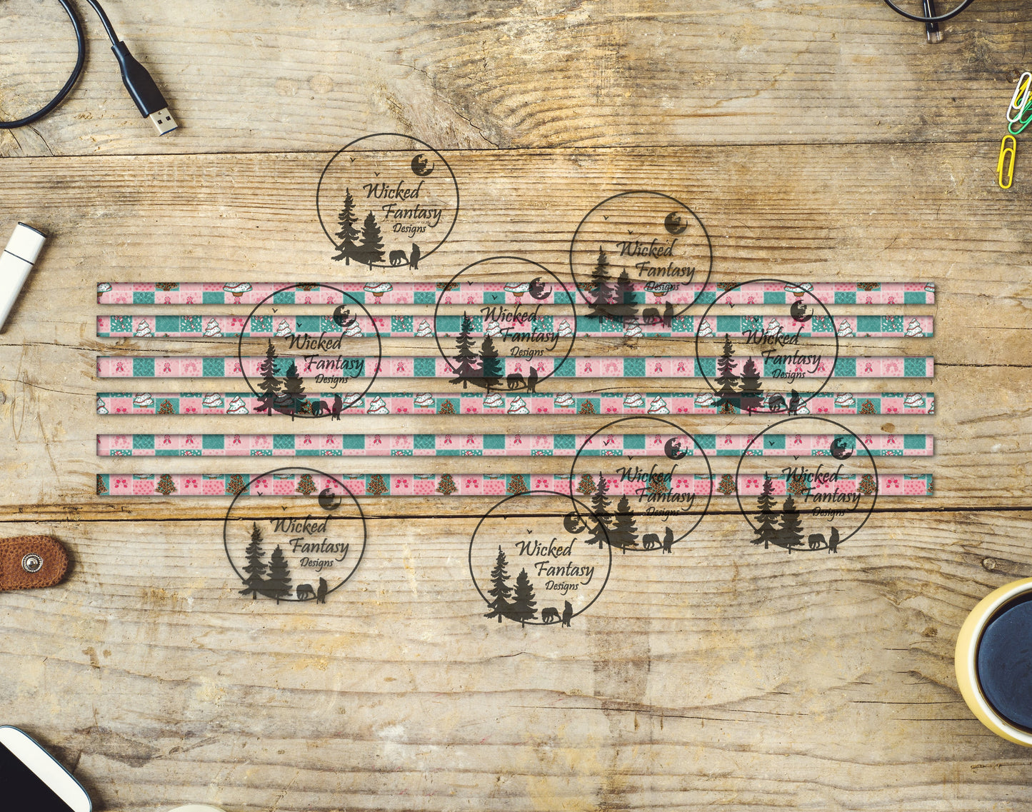 UVDTF Christmas Cakes and Pink Candy Canes 12"long Narrow Striping Element