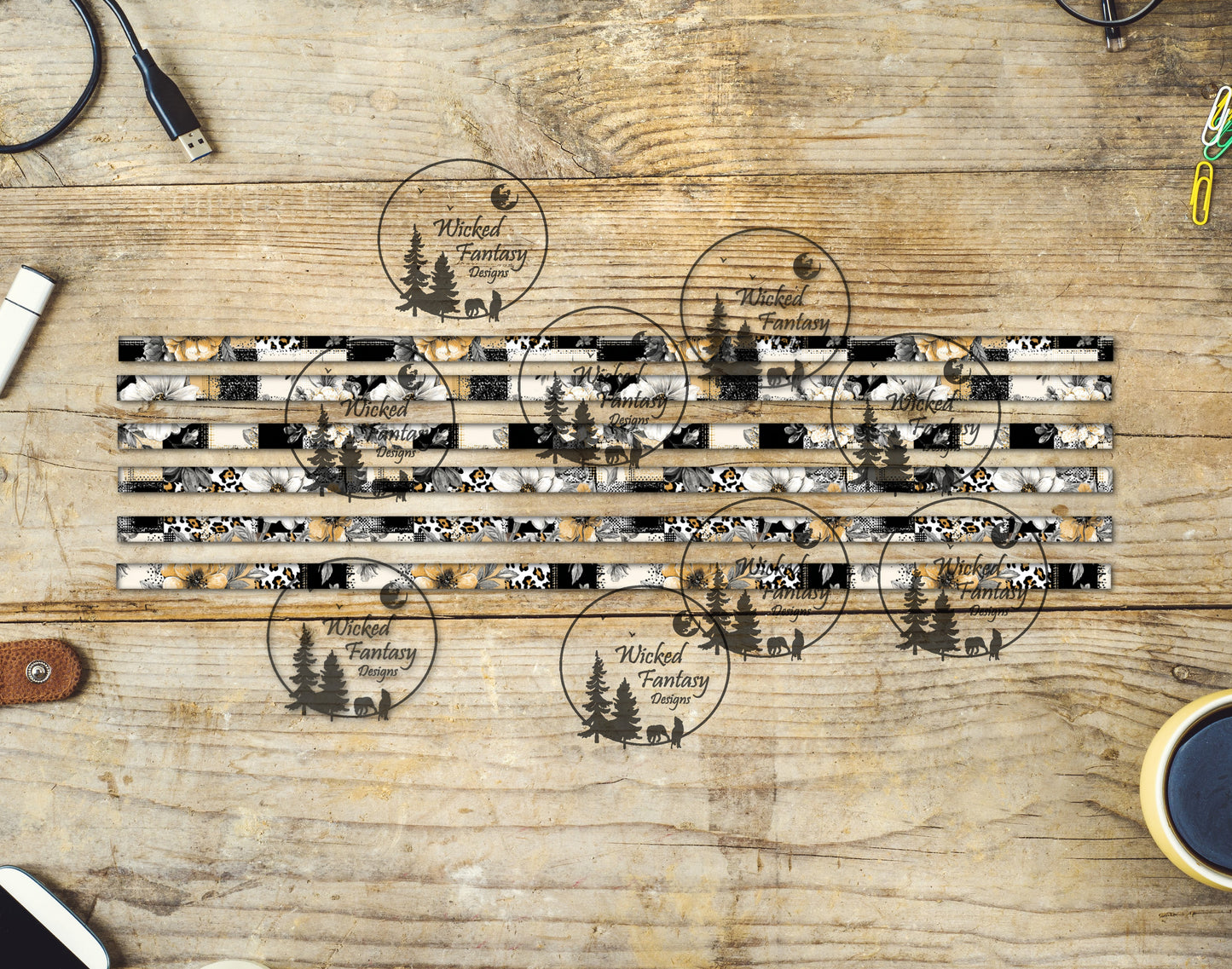 UVDTF Leopard Print Floral Grunge Patchwork 12"long Narrow Striping Element