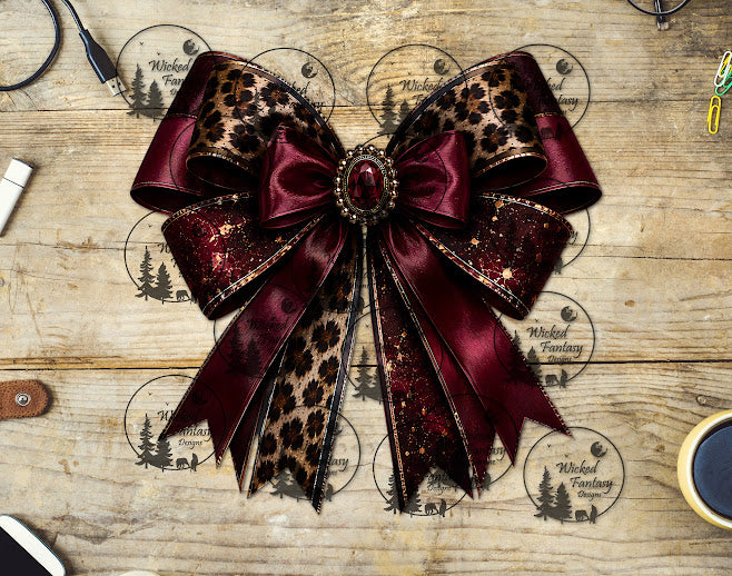 UVDTF Burgundy Leopard Bow