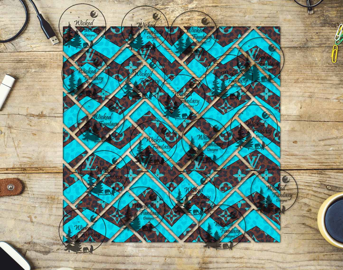 UVDTF Aqua Bougie Zigzags Herringbone 20oz 30oz 10"x10"