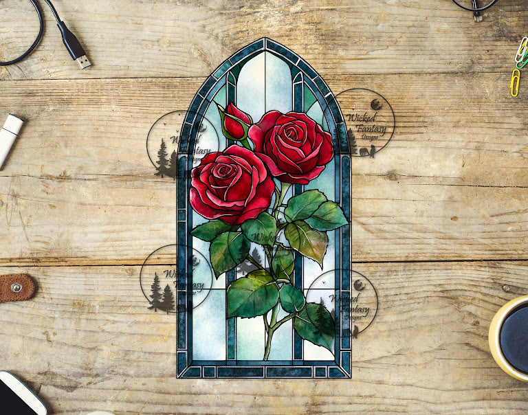 UVDTF Red Roses Stained Glass