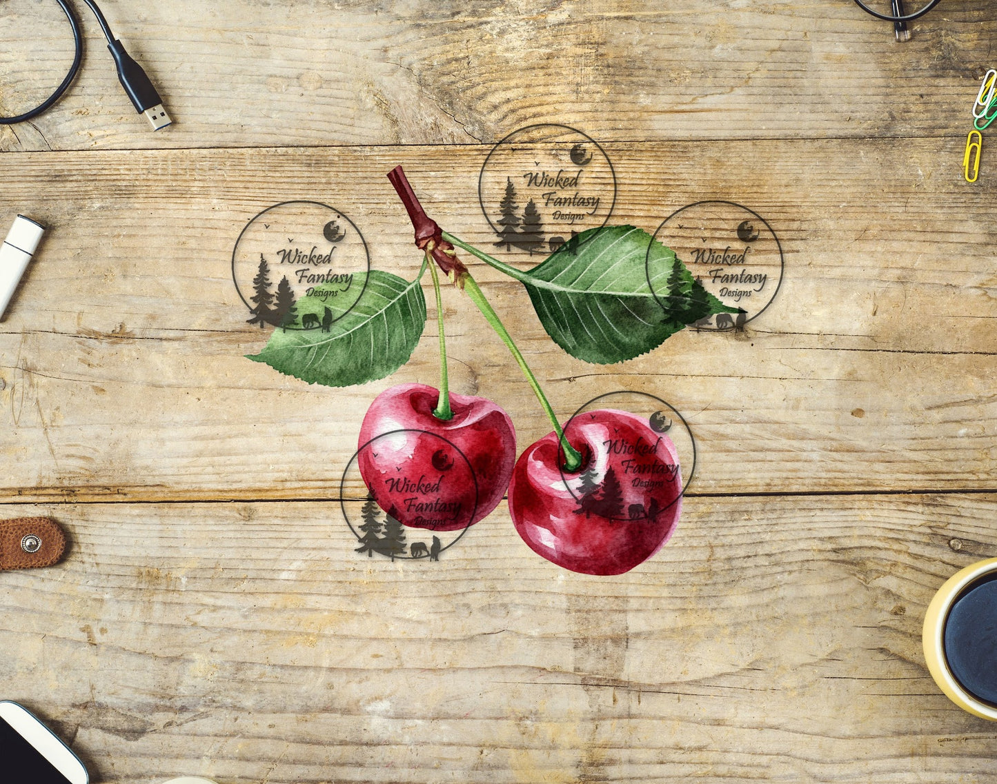 UVDTF Red Cherries and leaves