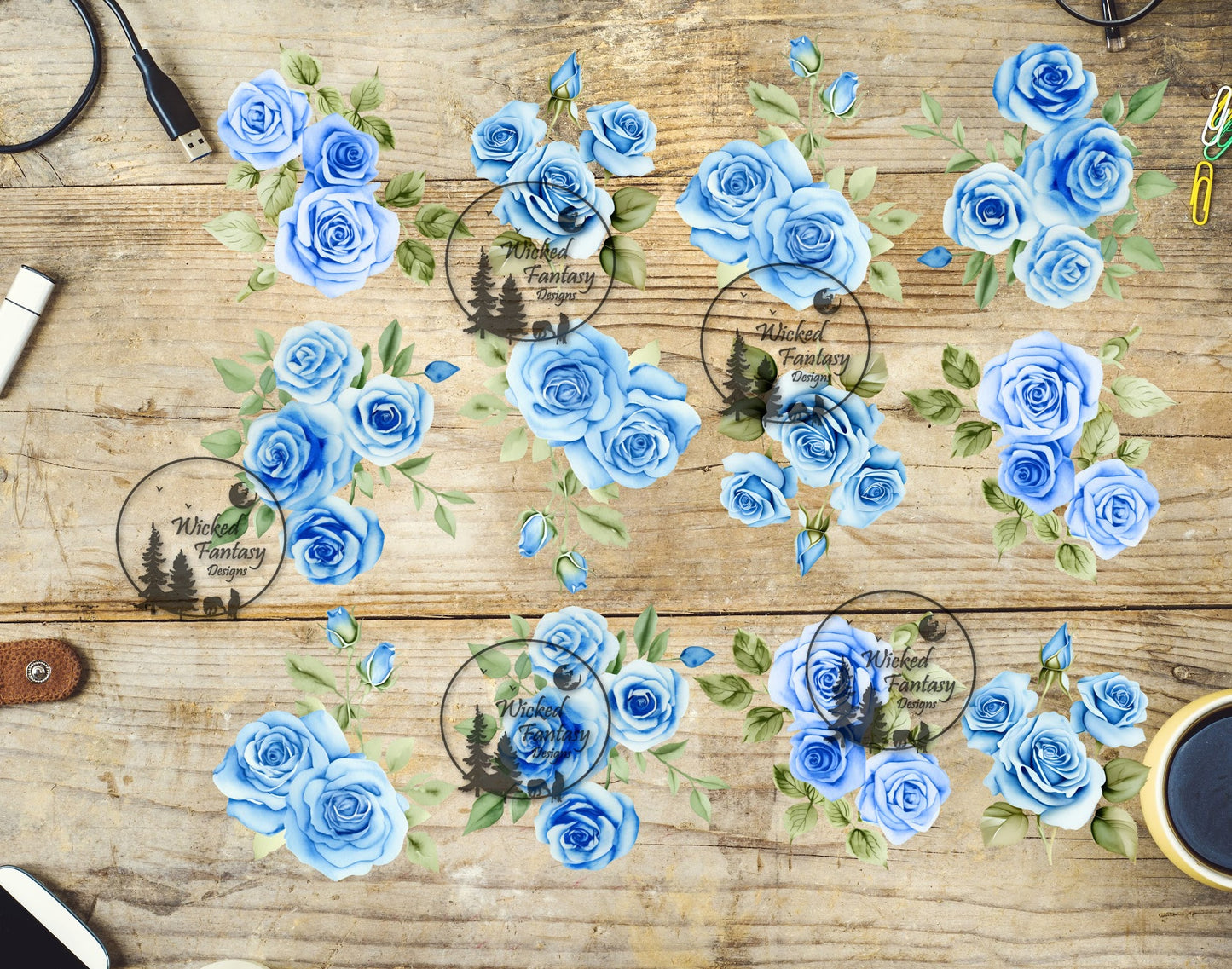 UVDTF Blue Roses 10"x10" Element