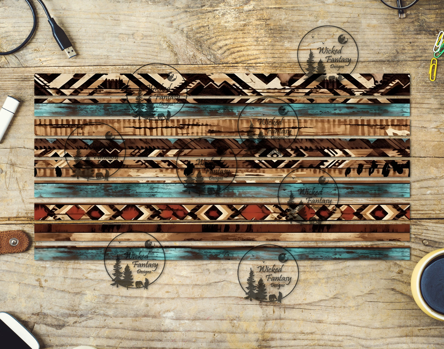 UVDTF Rustic Wood and Aztec Striping 6x12" element
