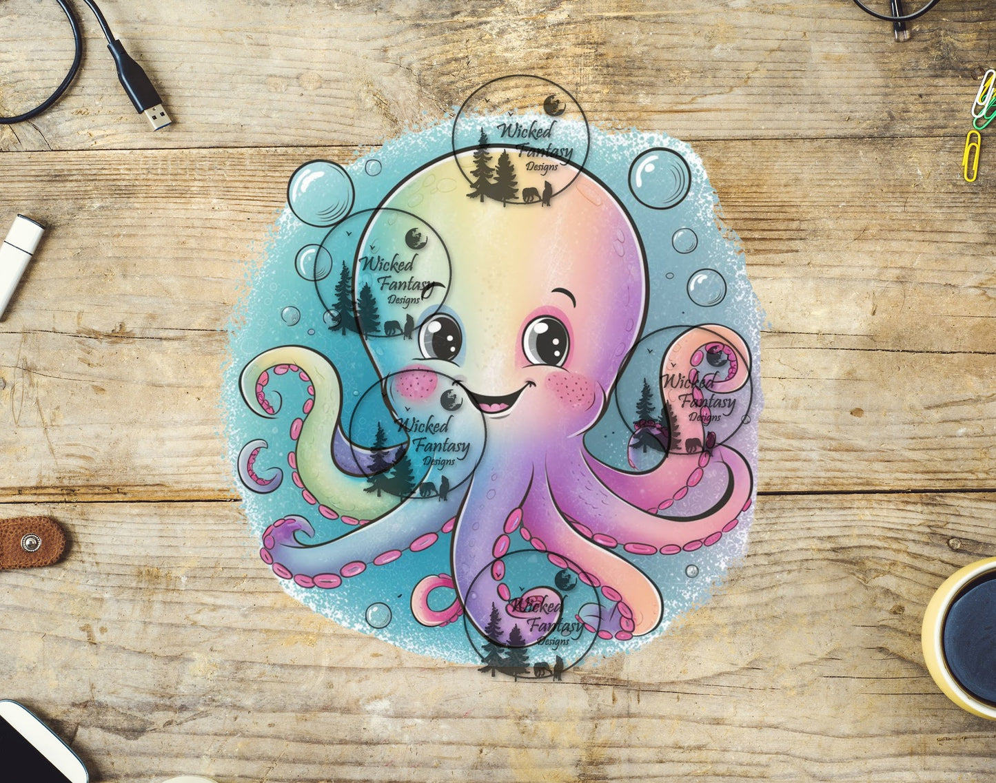 UVDTF Cartoon Rainbow Octopus