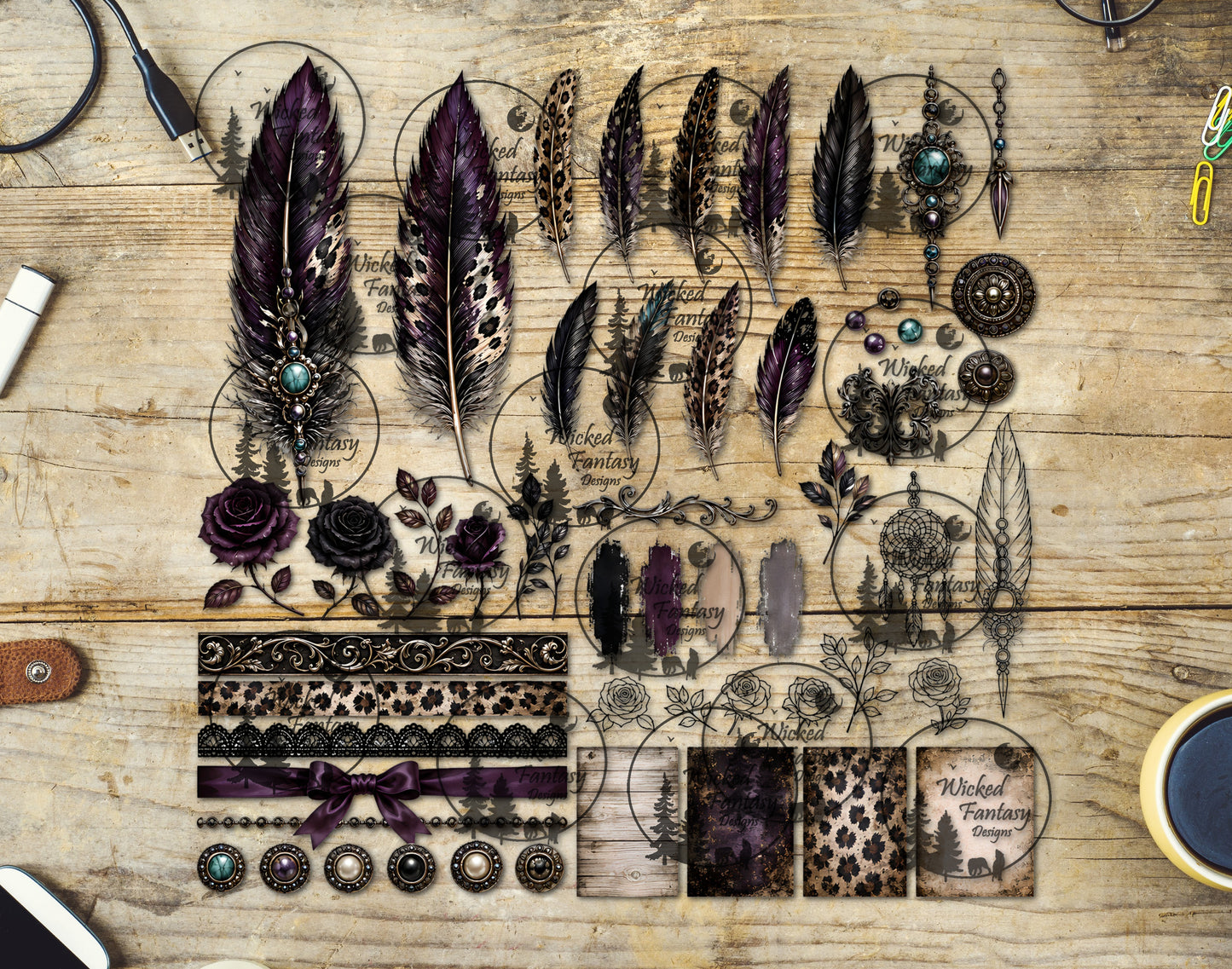 UVDTF Amethyst Leopard Feathers Multimedia Element Sheet