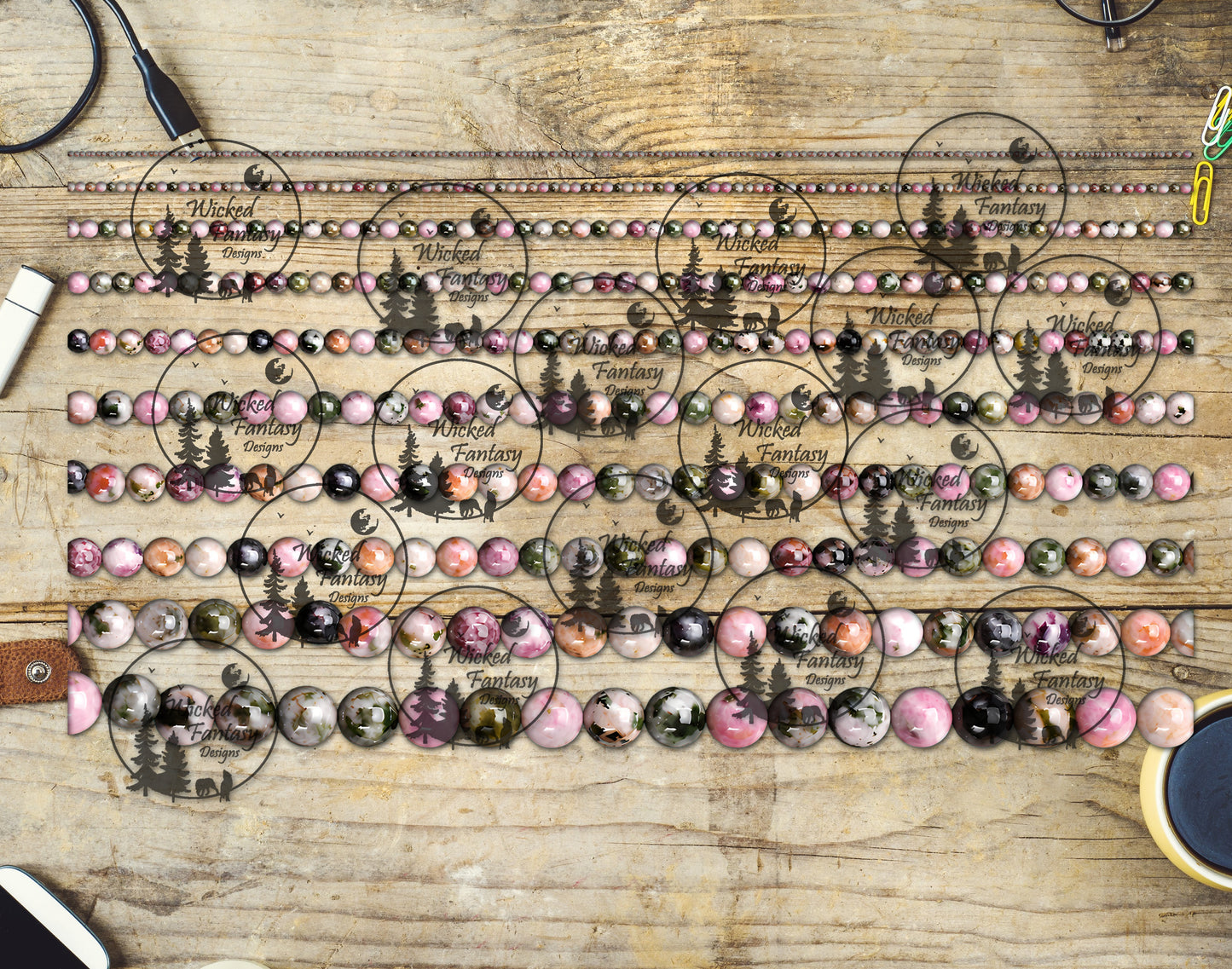 UVDTF Watermelon Tourmaline Beads 6x12" Striping