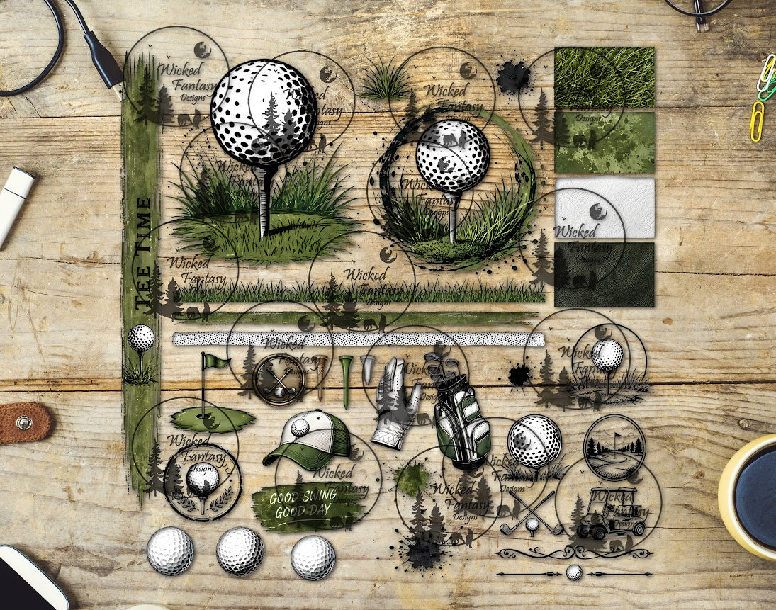 UVDTF Golf Tee Time 12x12" Multimedia Element Sheet