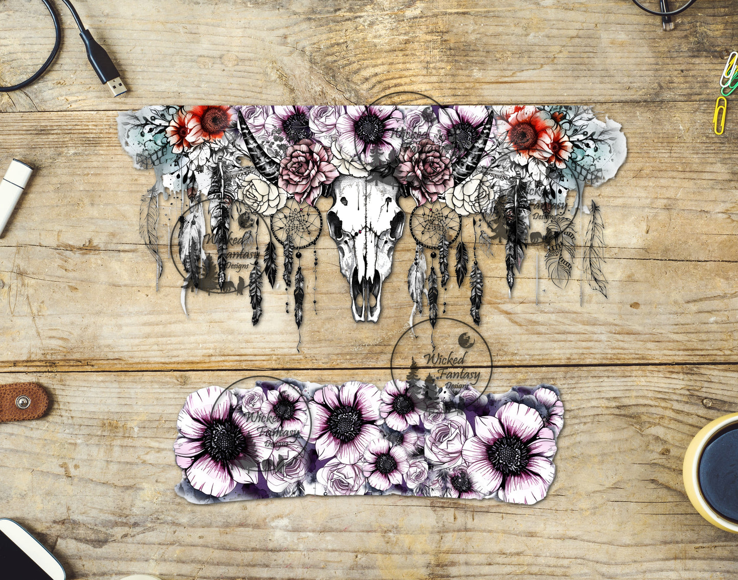 UVDTF Western Cow Skull Boho Flowers Element 16oz 40oz Tumbler Wrap