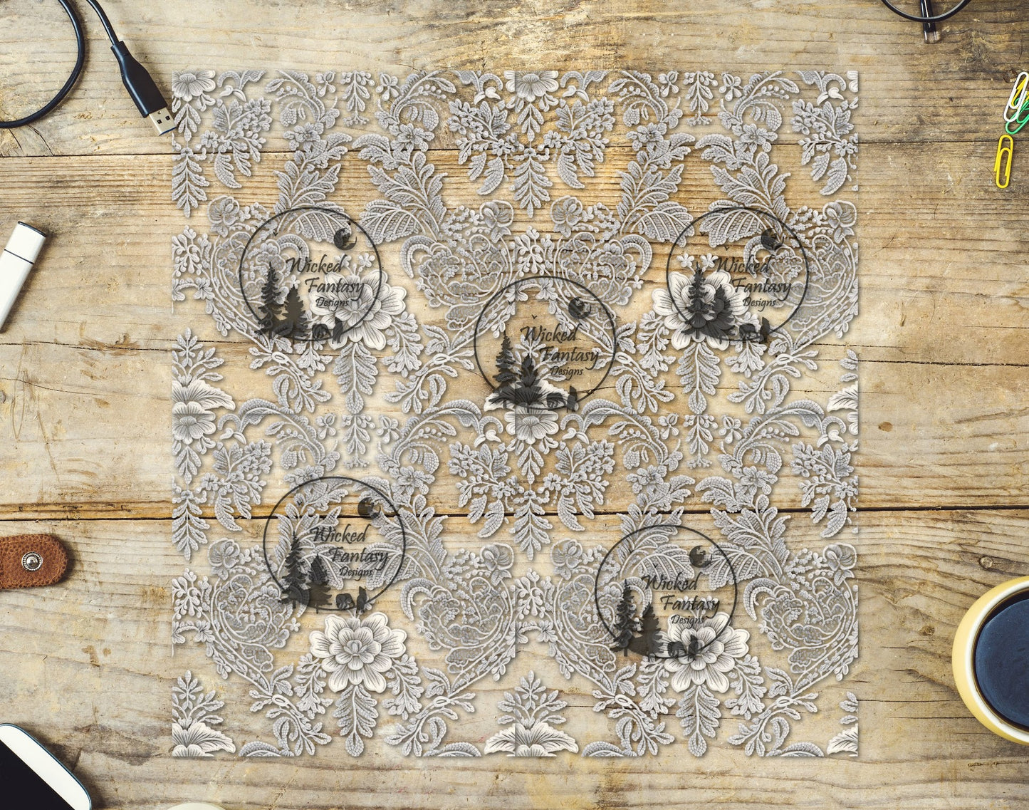 UVDTF Vintage Floral Filagree Lace 20oz 30oz 10"x10" Element