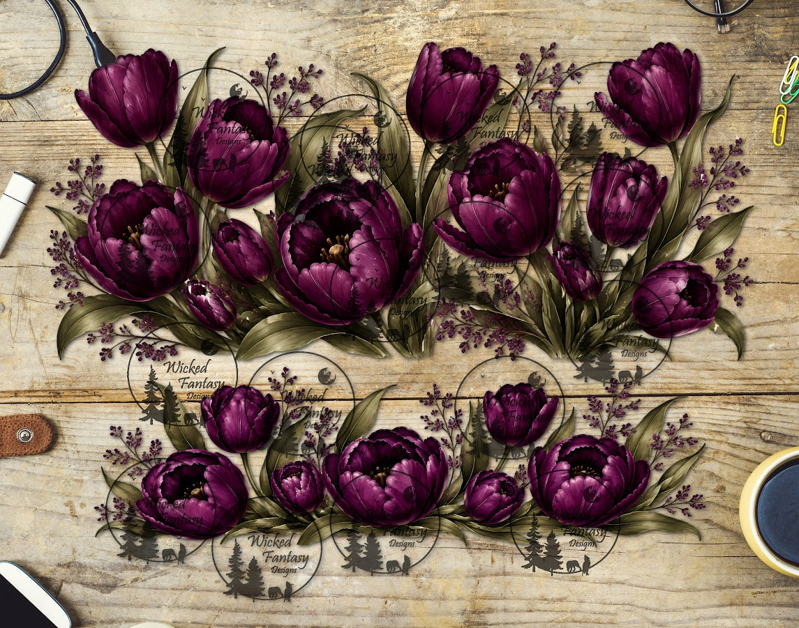 UVDTF Aubergine Tulips 16oz 40oz Tumbler Wrap